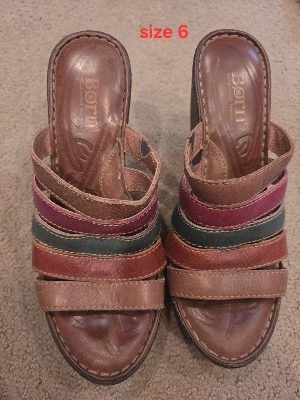 Born Women's Multi-Color Leather wedge Slide Sandals size 6